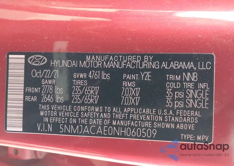 2022 Hyundai Tucson Se z USA, uszkodzony, nr VIN 5NMJACAE0NH060509